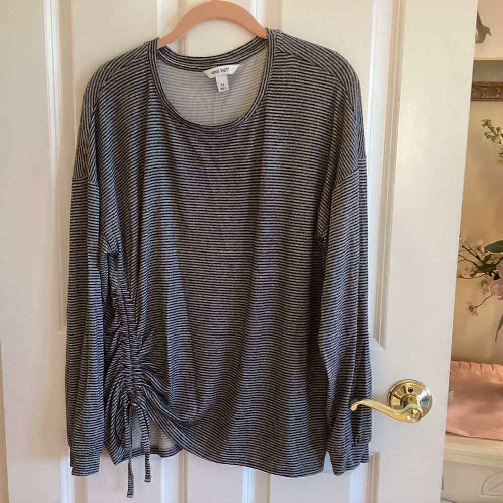 NWOT. Nine West Brand Women’s Medium Grey & Black Striped L/S Top